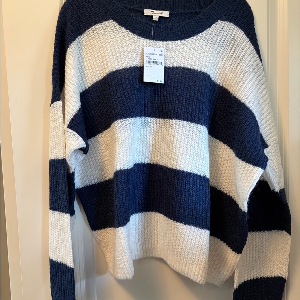 NWT Madewell Rosario Navy and Cream Striped Crewneck Sweater